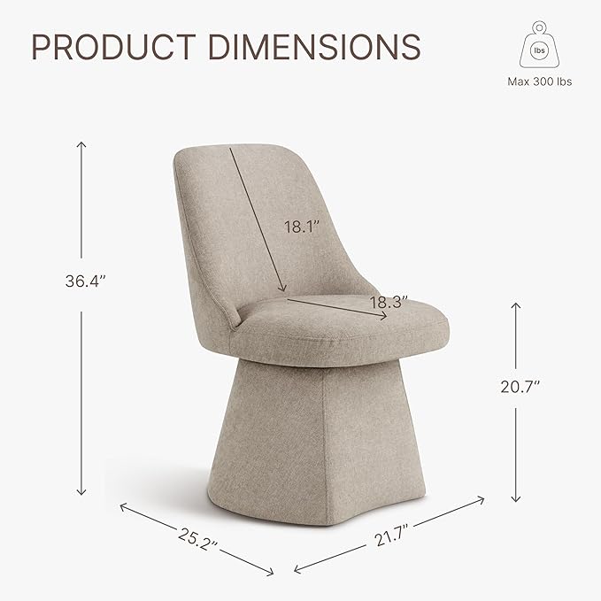 Swivel Dining Chair Mid Century Modern DeskChair High Back Upholstered Linen Fabric SideChair for Kitchen Diningroom Bedroom,Khaki,4 Box