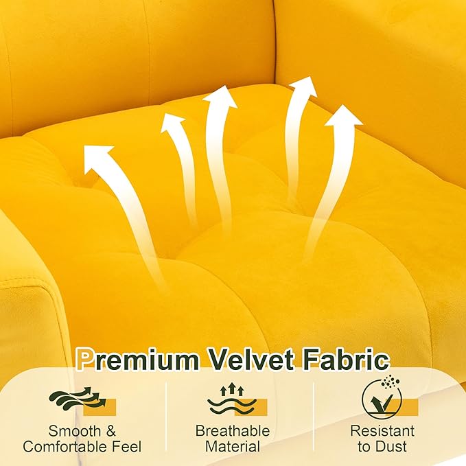 NicBex Modern Accent Chair for Living Room Upholstered Foam Filled Living Room Chairs with Metal Legs Velvet Cozy Lounge Armchair for Living Room Bedroom,Yellow