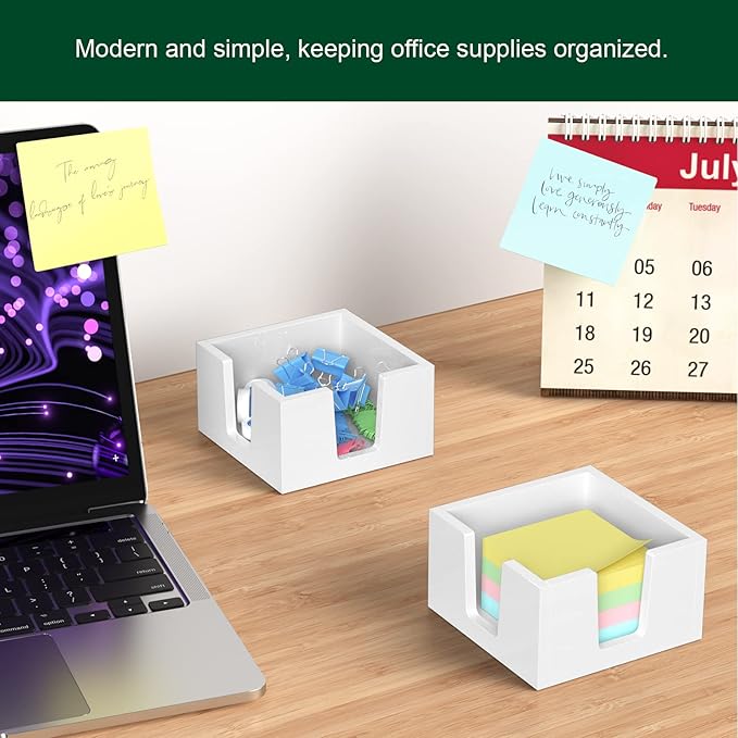 Acrylic Sticky Note Holder, Self-Stick Note Pad Holder W/O Pads - Note Dispenser Memo Pad Holder Desk Organizer for School Office Home (3''x3'' White)