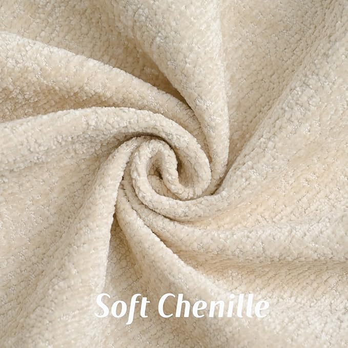 FUTEI Beige Chenille Throw Pillow Covers 26x26 Inch Set of 2,Soft Cozy Bound Edge Design Euro Pillow Sham,Home Decor for Couch Bed Living Room