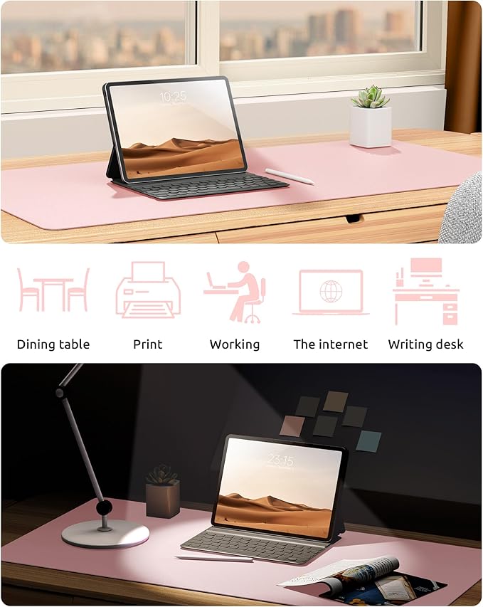 YSAGi Leather Desk Protector, Office Mat, Large Mouse Mat, Non-Slip PU Leather Blotter, Laptop Desk Pad, Waterproof Writing Pad for Office and Home (Light Pink, 31.5" x 15.8")