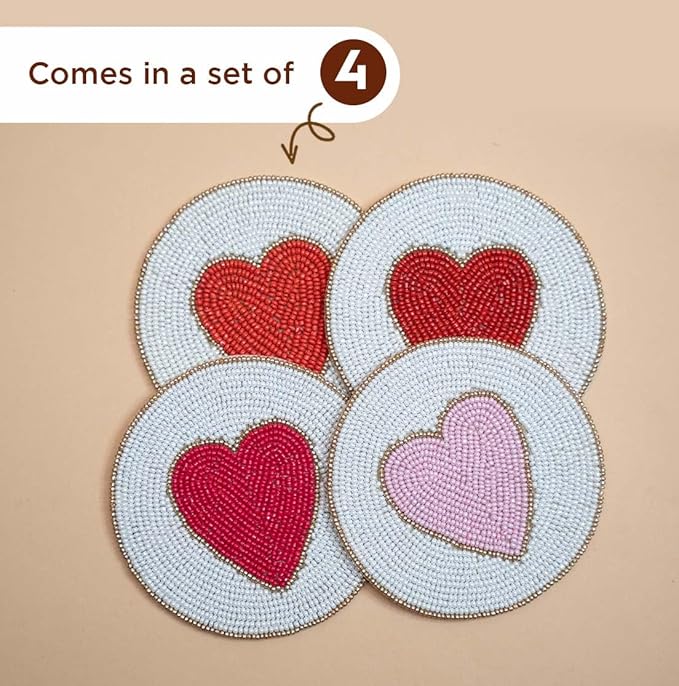 Folkulture Beaded Coasters for Drinks | Set of 4 (4") Round Decorative Bar Coasters for Table Décorations | Modern Coaster for Coffee Table for Her or Housewarming Gift