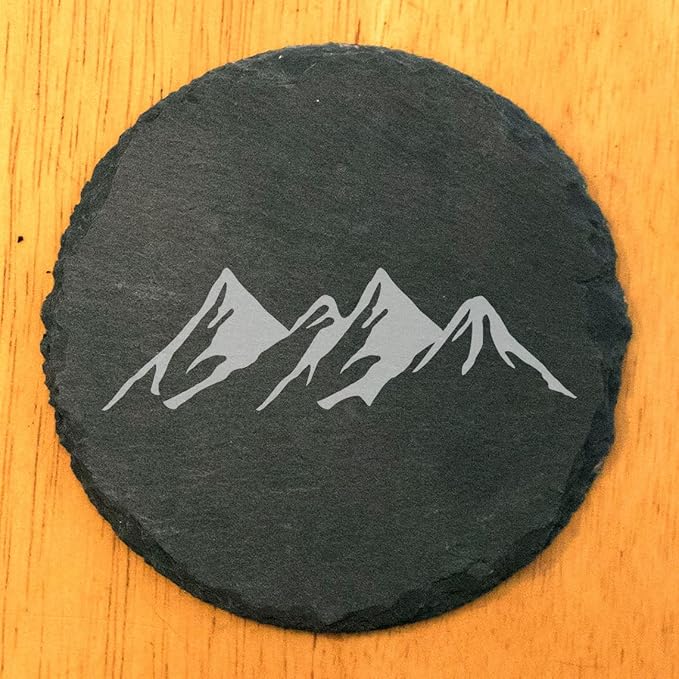 Mountain Majesty Slate Coasters with Stunning Mountain Scene Design - Perfect for Home and Office Decor and Protection of Surfaces, Available in Square or Round Coasters - Round Slate - Set of 8