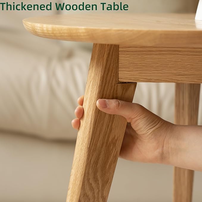 100% Solid Oak Wood Mini Coffee Table, Round Side Table w/Solid Wood Legs, Minimalist Coffee Table w/Sturdy Frame for Bedroom Balcony Living Room (29.53" D x 17.72" H)