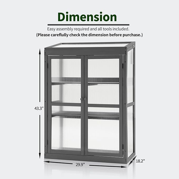 MCombo Wooden Cold Frame Greenhouse, Raised Flower Planter Shelf Protection for Outdoor Indoor Use, 0760 (Dark Grey)