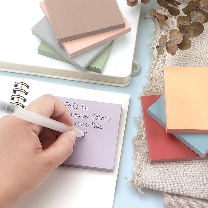 Sticky Notes 8 Vintage Colors 3x3in, Self-Stick Notes Pads with Easy to Post for School, Home, Office, 8 Pads/Pack, 80 Sheets/Pad