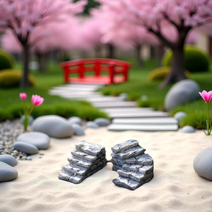 4Pcs Miniature Garden Bridge and Stone Steps, Resin Fairy Garden Decor, Bonsai Ornament