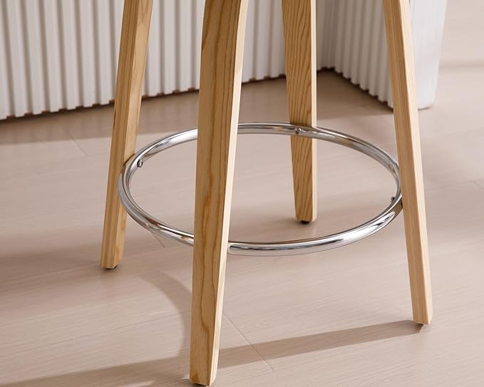 26’’ Modern Barrel Swivel Counter Stools Counter Height Swivel Bar Stools with Backs Set of 4, Beige Chenille Upholstered Bar Height Island Chairs, Farmhouse Solid Wood Barstools for Kitchen Island