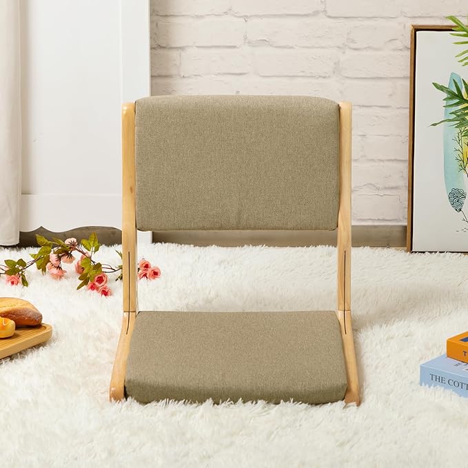 HollyHOME Foldable Japanese Style Floor Chair with Back Support, Tatami Chair with Cushion, Meditation Seat for Bay Window, Living Room, Bedroom, Dark Grey