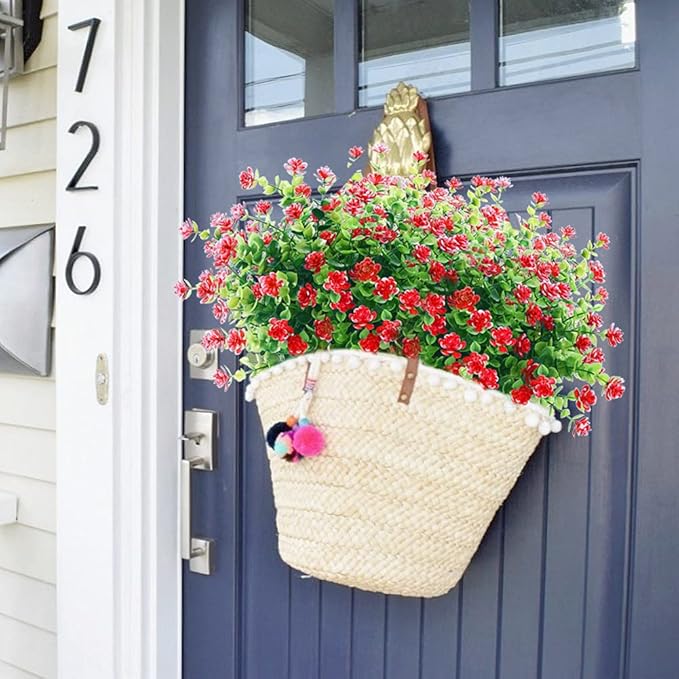 GREENRAIN Artificial Flowers Outdoor Fake Flowers for Decoration UV Resistant No Fade Faux Plastic Plants Garden Porch Window Box Décor (6 Bundles, 6#Red)