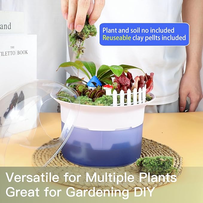 Smart Venus Fly Trap Terrarium Kit with Grow Light Timer & Metal Stand, African Violet Pots Self Watering Planter for Cactus,Herbs,Carnivorous Plants, Christmas Birthday Gifts for Women Garden Lover