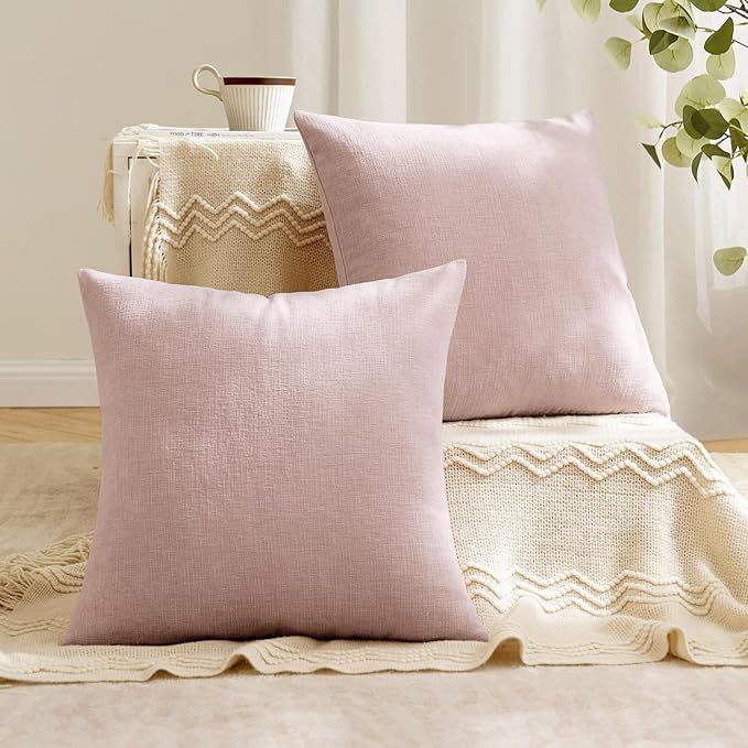 MIULEE Pink Couch Pillow Covers 18x18 Inch, Set of 2 Soft Spring Chenille Decorative Square Throw Pillow Covers Farmhouse for Sofa Living Room Bed