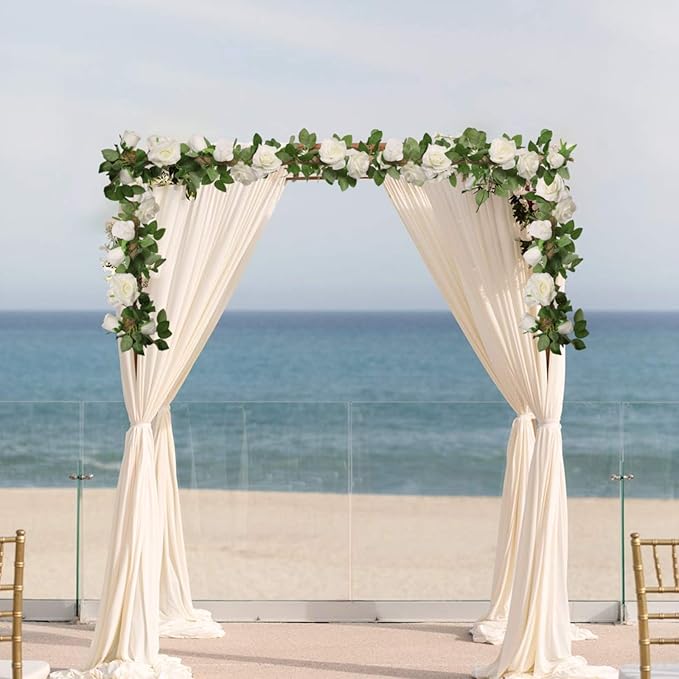 Felice Arts 2 Pack Cream Artificial Rose Vine Each 6.5FT Fake Rose Garland Hanging Flower Garland for Wedding Arch Table Arrangement Garden Swing Teepee Decor