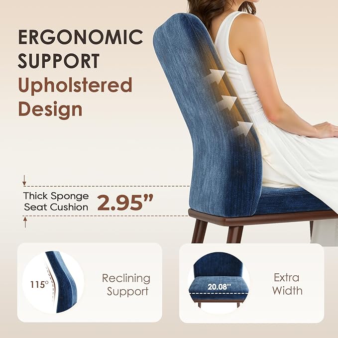 Modern Dining Chairs Set of 4, Upholstered Kitchen Chairs with High Back, Padded Fabric Dining Room Chair with Solid Wood Legs for Restaurant/Cafe/Home, Blue