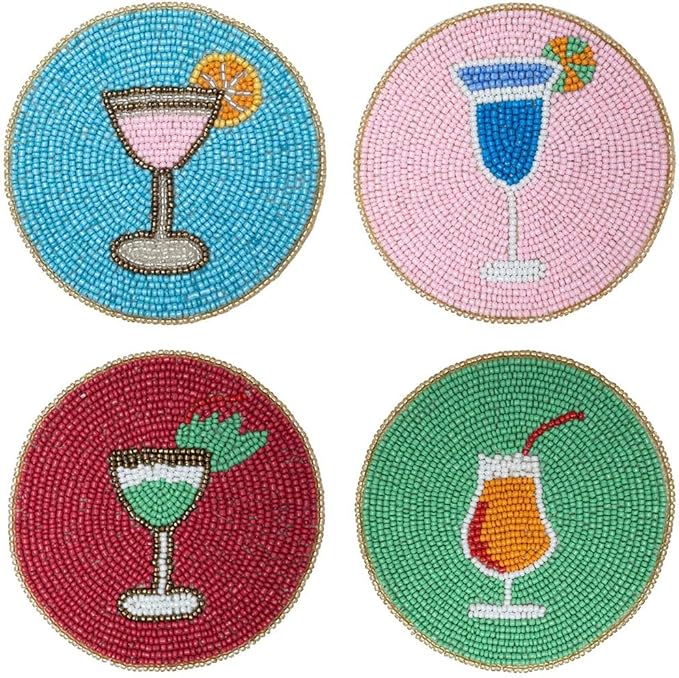 Folkulture Boho Coasters for Drinks or Coffee Table | 4" Cute Cocktails Coasters Set of 4 for Farmhouse Decor | Square Decorative Coaster Set for Table Decorations