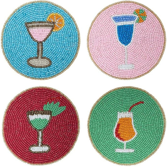 Folkulture Boho Coasters for Drinks or Coffee Table | 4" Cute Cocktails Coasters Set of 4 for Farmhouse Decor | Square Decorative Coaster Set for Table Decorations