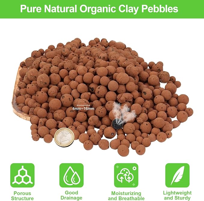 Riare 2 LBS Organic Expanded Clay Pebbles - 4mm-16mm Natural Leca Balls Lightweight Hydroponic Clay Pebbles Aggregate for Indoor Plants, Hydroponic Growing, Plants Drainage, Aquaponics