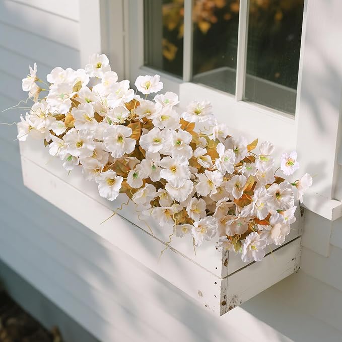 INSPRING Fake Fall Flowers Artificial Mums for Outdoors Autumn Decoration, Faux Silk Flowers Plants Realistic UV Resistant Tropical Flower Artificial for Outside Planter Patio (FWhite, 6 Bundles)