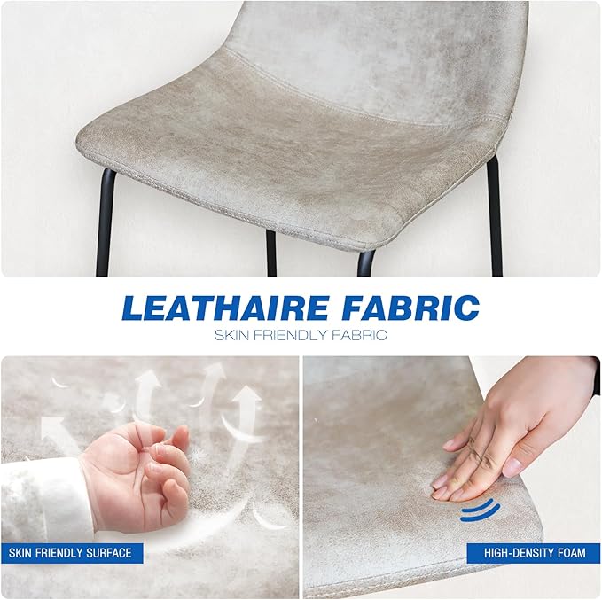 Rfiver Pu Faux Leather Bar Stools Set of 3, Industrial Pub Barstools with Back and Footrest, Modern Armless Bar Height Stool Chairs (Beige, 24" Counter Chair x3)