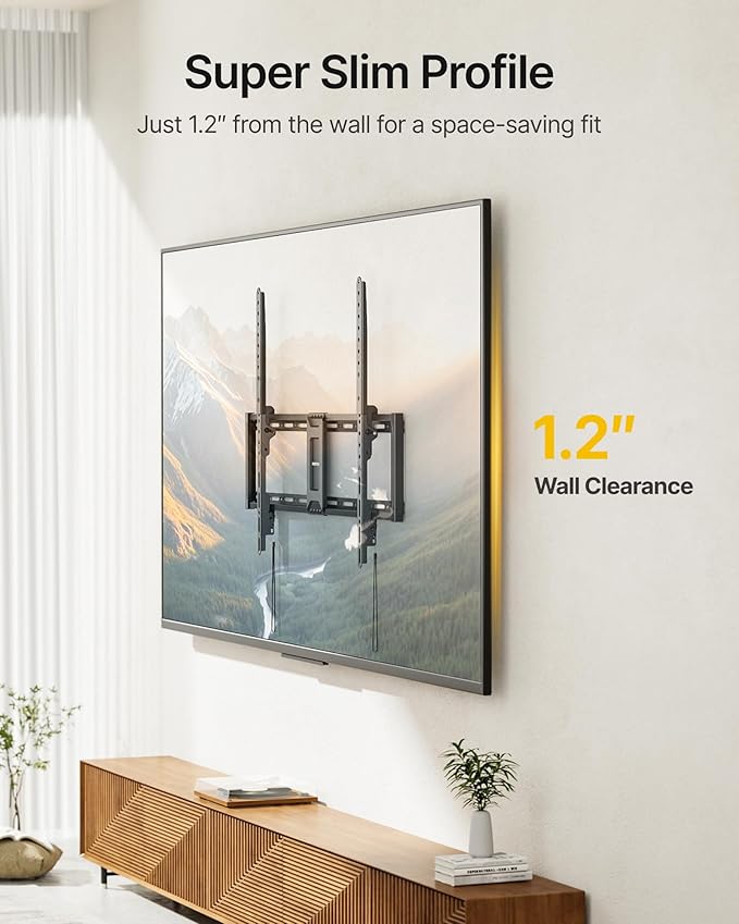 monTEK Heavy Duty Fixed TV Wall Mount for 43–100 Inch TVs up to 200 lbs, 1.2" Ultra Slim Low Profile Wall Mount Bracket, Max VESA 800x600mm, Fits 16"/18"/24" Wood Studs, Secure Space-Saving Design