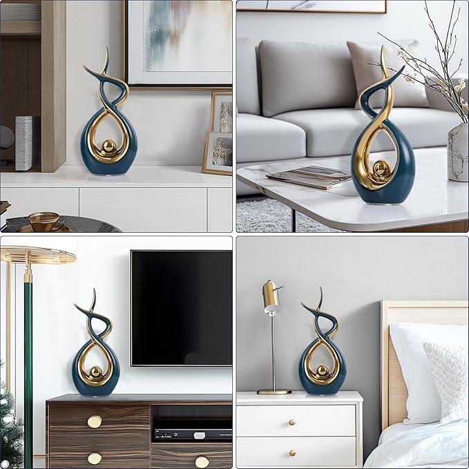 Gold Green Modern Sculpture Table Decorations, Ceramic Knick Knacks Statues for Living Room Decor, Tv Stand and Desk Decor, Suitable for Coffee Tables and Shelf Decorations, Great Gift Idea