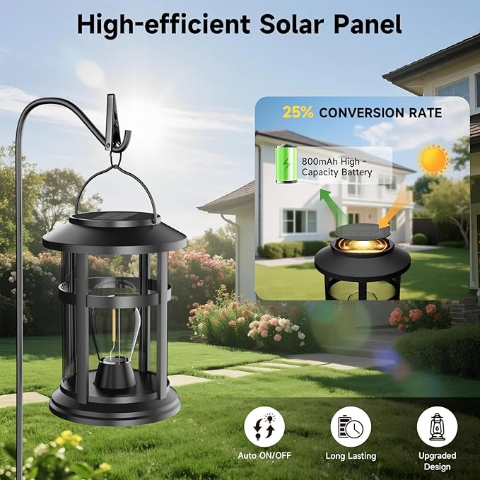 Solar Lanterns Outdoor, 2 Pack Hanging Solar Lights for Outside, Windproof and Waterproof Solar Powered Lanterns, Hanging Lantern Decorative for Patio, Yard, Backyards, Porch, Pathway, Trees