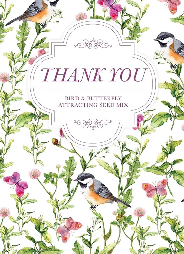 Bentley Seed Co. Thank You - Bird Butterfly Mix Seed Packets - 25 Seed Packs - Perfect Eco-Friendly Gift for Gardeners & Friends - Non GMO Seeds