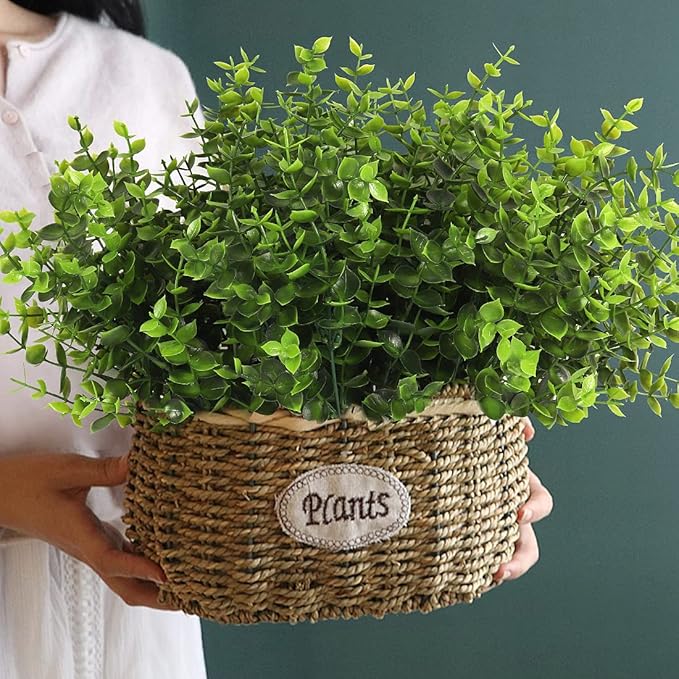 RECUTMS Artificial Boxwood Stems Fake Plant 12 Large Pieces, Faux Farmhouse Greenery Shrubs to Brighten up Your Wedding Home Kitchen Garden Patio Yard Indoor Outdoor Decor(Eucalyptus)