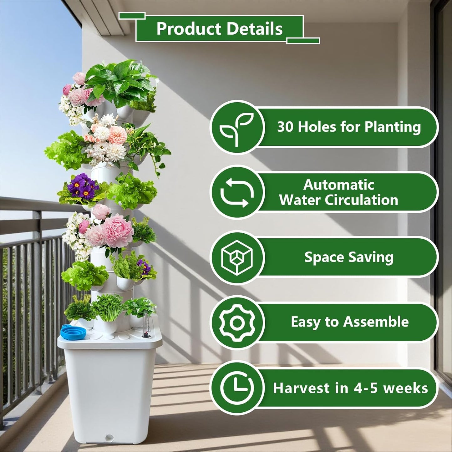 30 Plants Hydroponic Tower, Hydroponics Growing System Tower, Hydroponics Tower with Timer Automatic Watering, Vertical Hydroponic Tower, Planter Germination Kit for Herbs Vegetables Fruits
