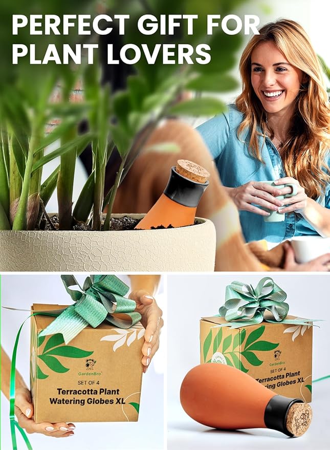 4 Pcs Ollas Terracotta Watering Pots Large - 14 Oz Self Watering Planter Insert Olla Watering System for 1-Week Easy to Refill - Clay Plant Watering Globes for Outdoor & Indoor Plants [4, Black]