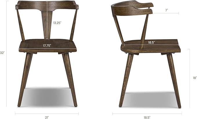 Poly & BARK Mid Century Modern Enzo Tundra Brown Dining Chair 2.0 – Solid Oak Wood Splat Back Chair, 18" Seat Height, 32" Tall – Stylish MCM Kitchen & Dining Room Chair