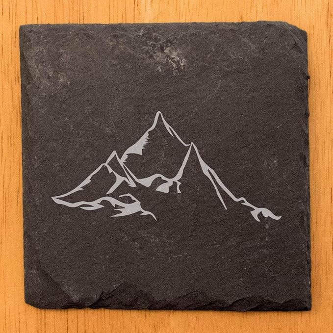 Mountain Majesty Slate Coasters with Stunning Mountain Scene Design - Perfect for Home and Office Decor and Protection of Surfaces, Available in Square or Round Coasters - Square Slate - Set of 8
