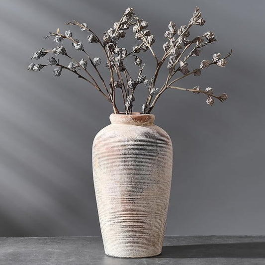 Large Ceramic Rustic Vase, 11 inch Minimalist Decorative Farmhouse Tall Vase for Home Decor, Living Room, Shelf Decor, Enterway, Wedding, Table Decoration, Gray