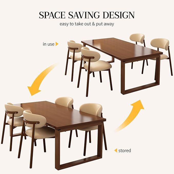 Kitchen Dining Chairs Set of 4 Modern Upholstered Leather Dining Room Chair with Metal Legs, Walnut/Khaki