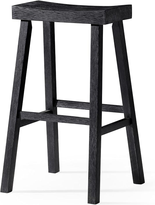 Maven Lane Kitchen Bar Stool, Modern Farmhouse Wood Barstool, Kitchen Island Chairs, Pub Bar Height Stools for Kitchen, Wide Comfortable Seat Backless Bar Stools, Vincent 31 Inch, Antiqued Black