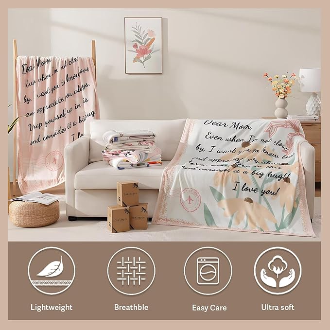 Geniospin Throw Blanket for Mom Birthday Gifts from Daughter Son, Dear Mom Blanket for Christmas, Super Soft Flannel Throw Blanket for Couch Bed Sofa, Warm and Cozy