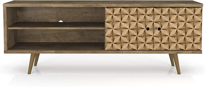 Manhattan Comfort Liberty Mid Century Modern TV Stand for Televisions up to 60 Inches, Bedroom and Living Room Entertainment Center with Storage, Shelves, and Cabinet, 63" Wide, Brown/3d Print