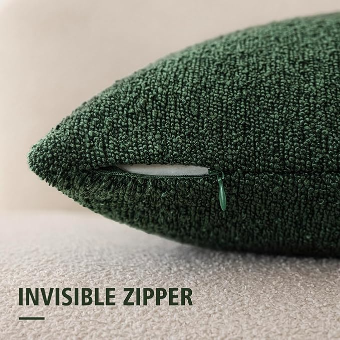 Foindtower Set of 2, Decorative Textured Boucle Throw Pillow Covers Accent Solid Pillow Cases Neutral Cozy Couch Cushion Case for Chair Sofa Bedroom Living Room Home Decor 24x24 Inch Pine Green