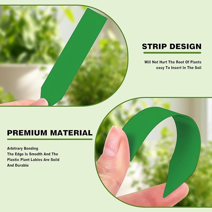 Plant Labels 200 Pcs Yuanling for Seeding Plastic Waterproof Plant Name Tags Garden Labels Marker Garden Pots Stakes for Outdoor Potted Plants Belt Permanent Marking Pen (Green)