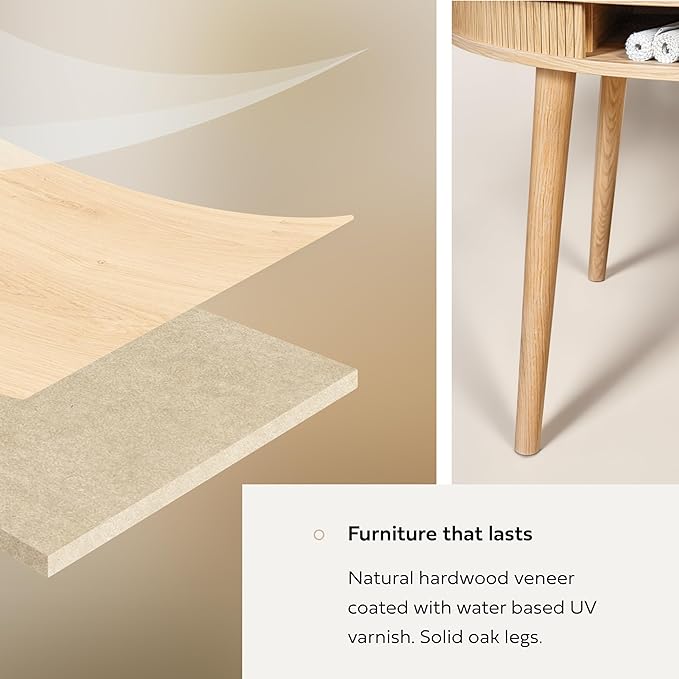 WERMO 47'' Round Dining Table for 4 People - Pre Assembled Round Kitchen Table with 2 Hidden Storages (Oak)