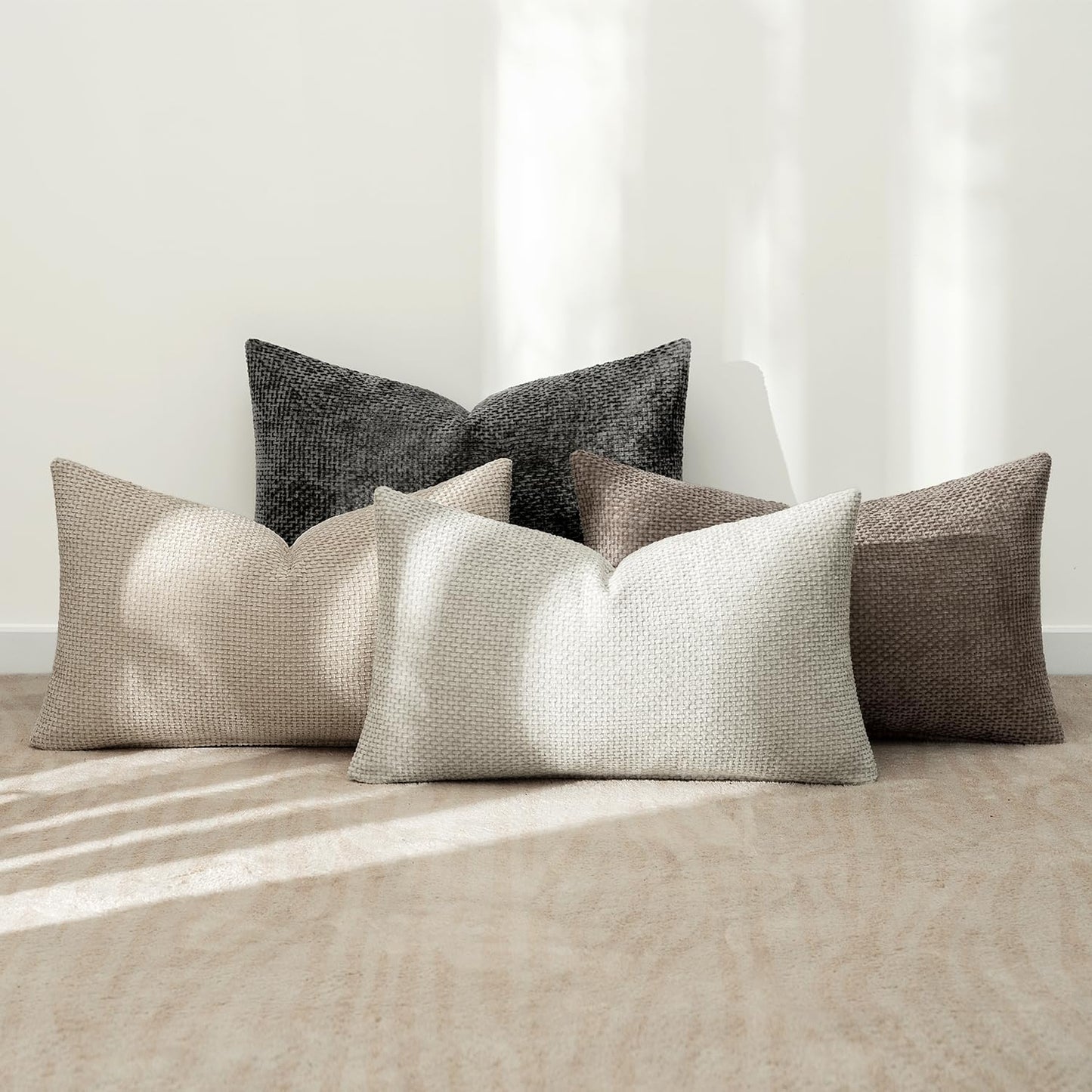 MIULEE Pack of 4 Couch Throw Pillow Covers 12x20 Inch Neutral Soft Decorative Chenille Pillow Covers Farmhouse Boho Accent Cushion Covers for Mid Century Modern Home Decor Sofa Bedroom Living Room