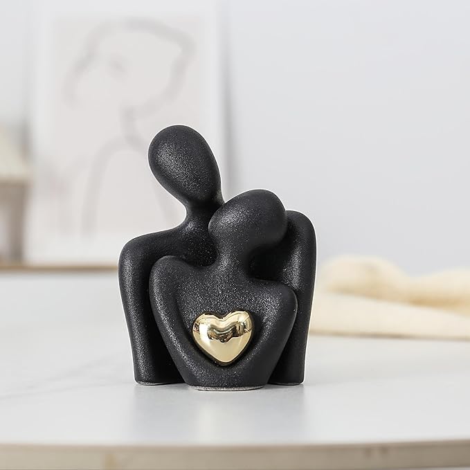 Ceramic Couple Statue - Modern Shelf Decor Knick Knacks for Shelves, Valentine's Day Wedding Gifts, Home Decor for Living Room, Bedroom, Bookshelf & TV Stand - Small Figurines(Black)
