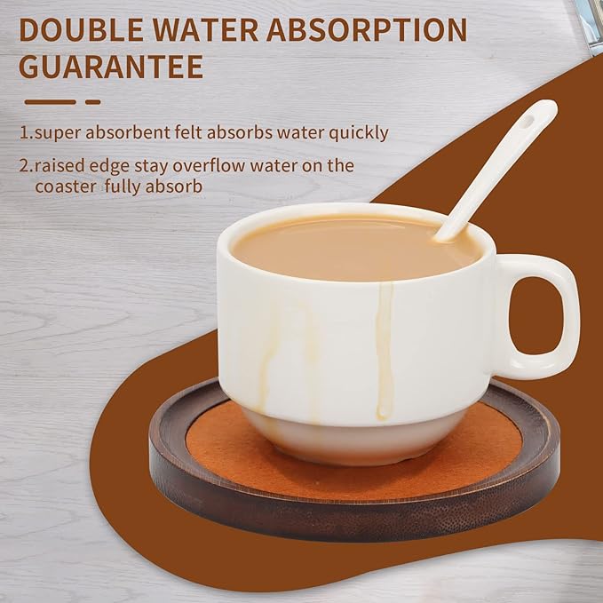 MinBoo Bamboo Coasters for Coffee Table Set of 6 Coasters for Drinks Absorbent with Holder Coffee Table Decor for Tabletop Protection Gifts for House Warming New Home & Wedding (Dark Brown 6Pcs)