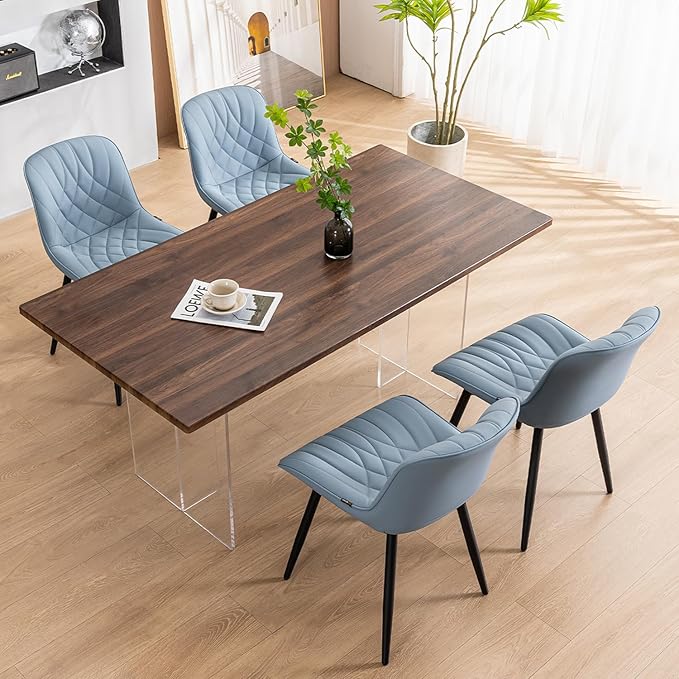 YOUNUOKE Dining Chairs Set of 2 Mid Century Modern Kitchen Chair Comfortable Upholstered Faux Leather Dinner Chairs for Kitchen Dining Room, Blue