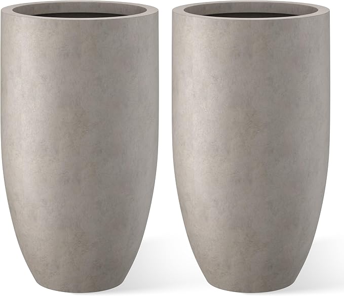 Kante 24 Inch Tall Round Concrete Planter, 2 Pack Large Indoor Outdoor Plant Pots with Drainage Hole and Rubber Plug, Modern Decorative Garden Pots for Home Patio Porch, Weathered Concrete