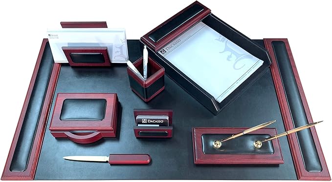 Dacasso Rosewood and Leather Desk Set, 8-Piece