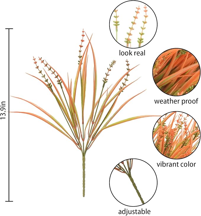 10 Pcs Fall Flowers, UV Resistant Artificial Fall Plants Outdoor Plastic Fake Fall Flowers Faux Monkey Grass Shrubs Bushes for Indoor Outside Planters Porch Window Box Home Decor