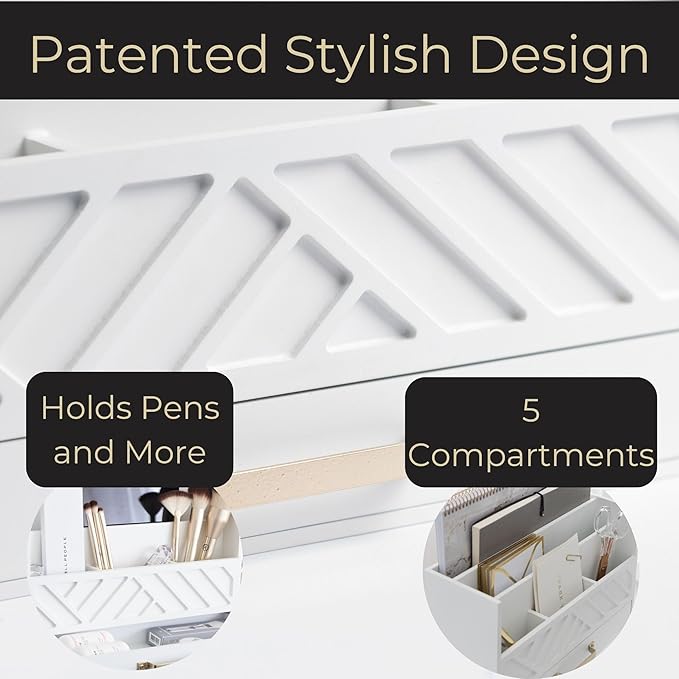 BLU MONACO White Wooden Mail Organizer with Drawer and Gold Handle – Desk Accessories for Office Organization and Storage – Home, Office, and Classroom Supplies