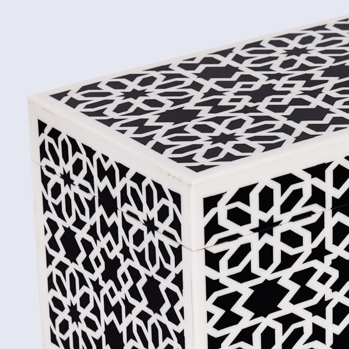 Handicrafts Home Decorative Storage Box with Lid– 10x5x5” Modern Home Decor Organizer, Memory Box & Jewelry Storage- Decorative Boxes for Living Room & Shelf Decor- Shiraz- Black White