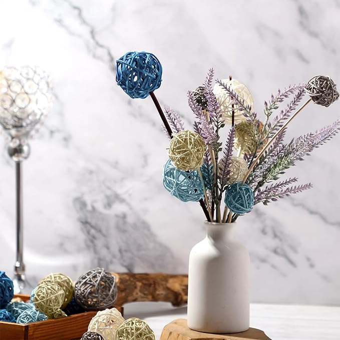 Patelai 36 Pcs Wicker Rattan Balls Decorative Balls for Vase Centerpiece Bowls Orbs Filler for Home Decor,4 Sizes(Cute Color)